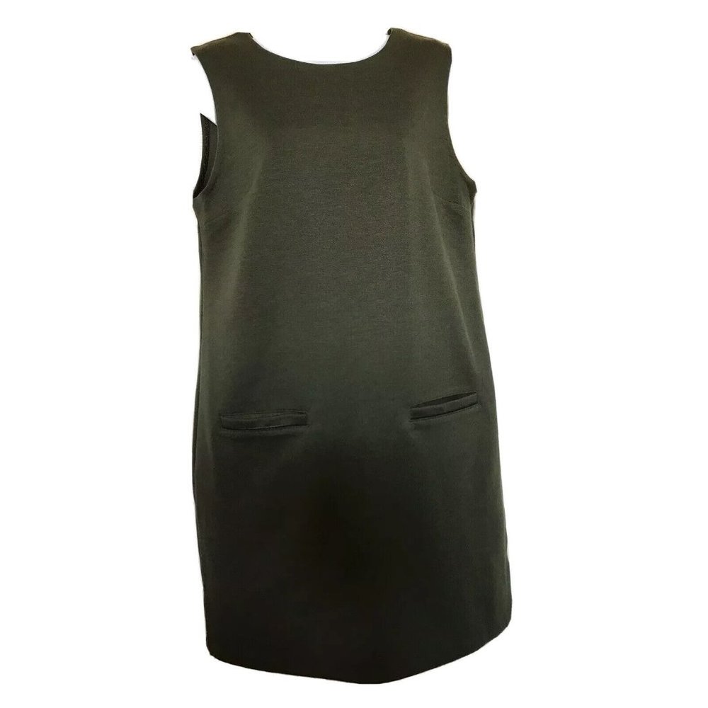 Tommy Hilfiger Olive Green Stretch Sheath Dress W/ Front Pockets Zipper Back